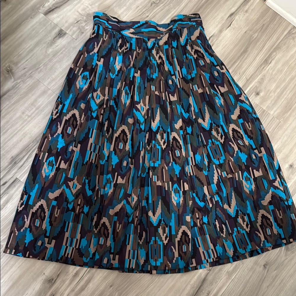 Vintage Elegant Blue and Brown A-Line Skirt